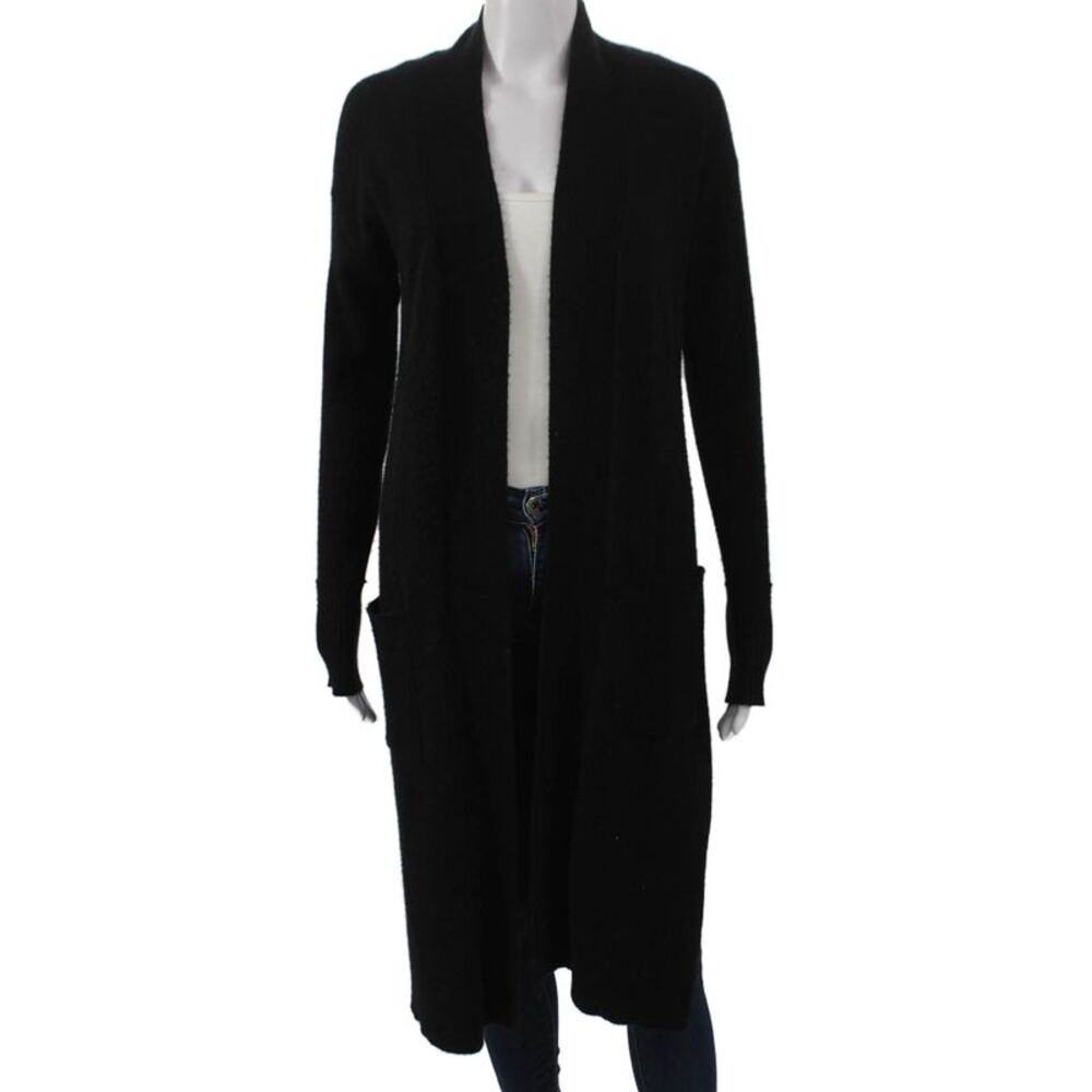 Aqua Cashmere Women Black Cashmere Cardigan Sweater Long Sleeve Size S